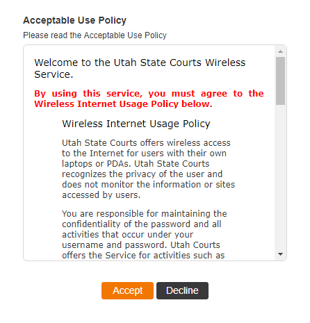 Acceptable Use Policy Screen Example